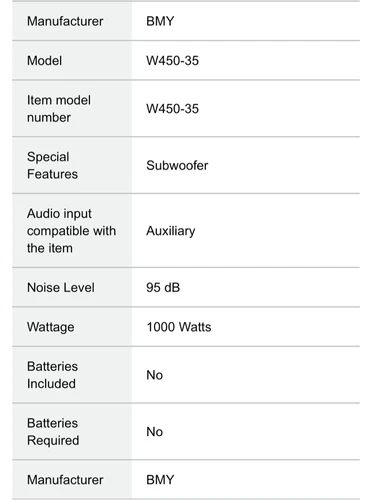 BMY Speaker W450-35 Sub Woofer Speaker 95db 1000 watts 18" Subwoofer - Picture 2 of 4
