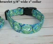 Kelly Green Navy White Abstract Terri's Dog Collar handmade Adjustable fabric