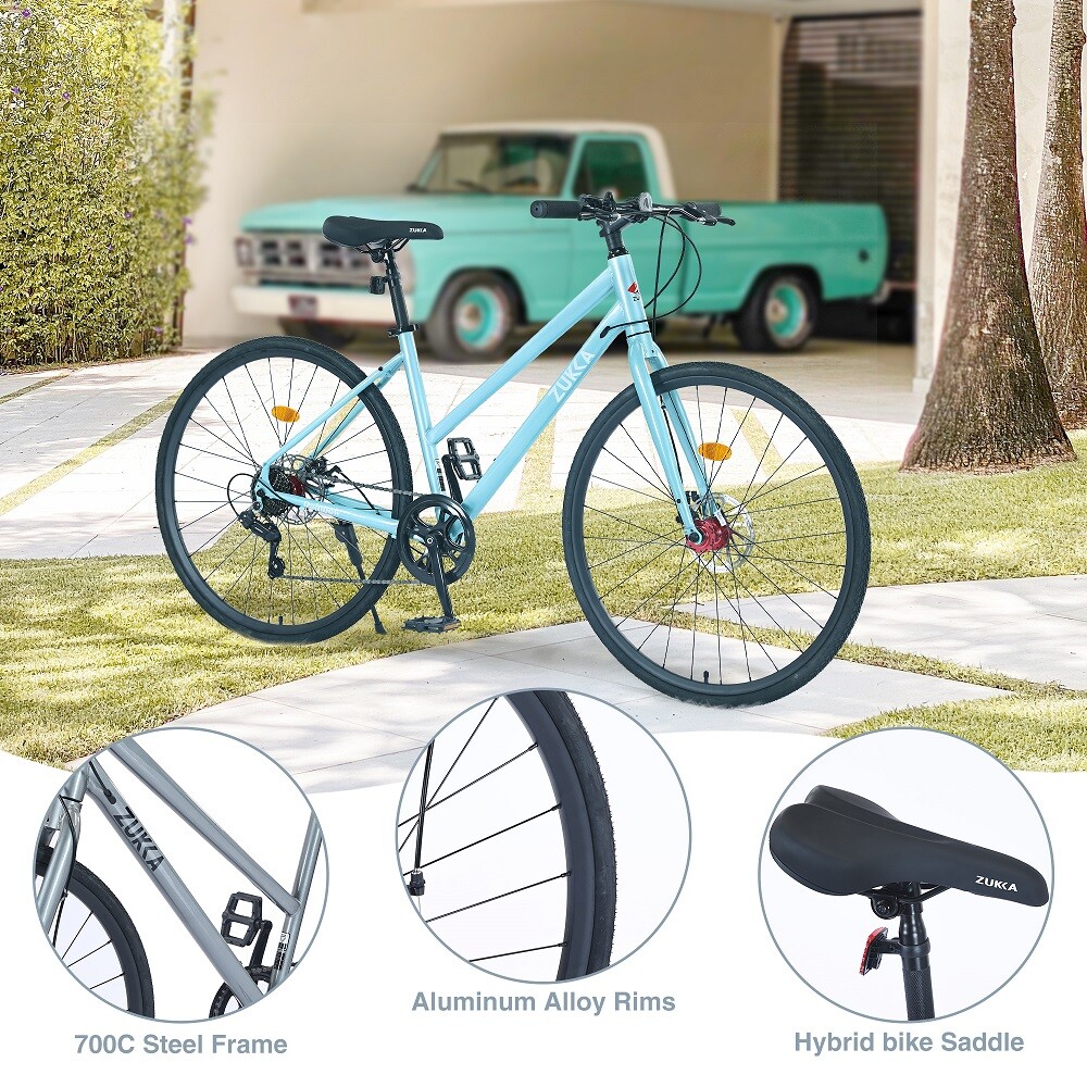7 Speed Hybrid bike Disc Brake 700C Road Bike For men women's City Bicycle US