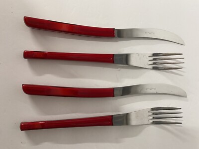 Pinti 1929 Red Bakelite Type Flatware 2 Knives 2 Forks