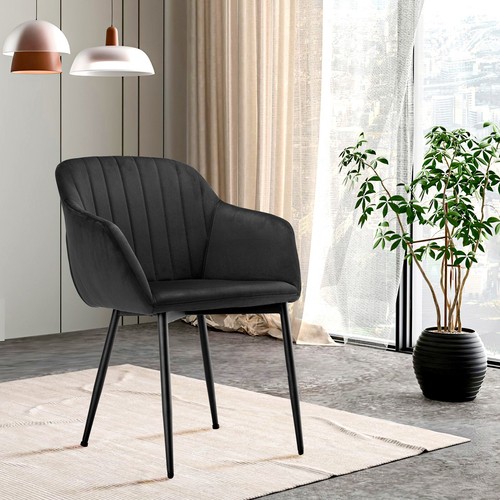 Esszimmerstühle 2er set küchenstühle Samt Polsterstuhl Stühle Esszimmer Schwarz - Bild 6 von 7