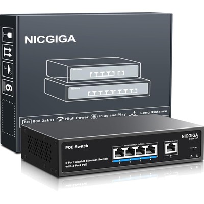 Gigabit PoE Switch, unmanaged, 4/5-Port, IEEE802.3af/at, Uplink, VLAN