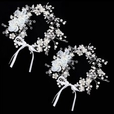 Silver Flower Hair Band for Girls 2 Pcs Wedding Headpiece with Tulle Flowers ...