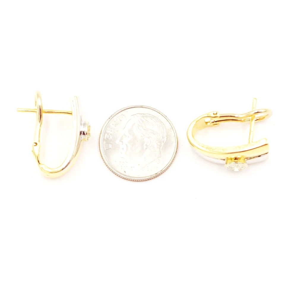 18k Yellow & White Gold Diamond Omega Back Hoop Earrings - Image 3 of 3