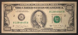 Rare 1990 One Hundred Dollar Bill - Small Face Note $100 United States Federal