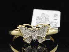 Ladies 10K Yellow Gold Butterfly Diamond Engagement Ring Wedding Band Bridal Set