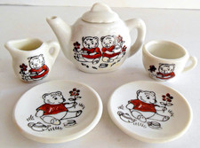 Miniature Tea Set Teapot Japan Plates Teddy Bear Vintage Childrens Dishes Japan