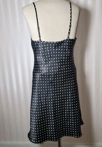 Vestido sin Mangas Ambrielle Talla M Y2K Babydoll Lunares Negro Blanco Encaje Ribete Chemise - Imagen 5 de 6