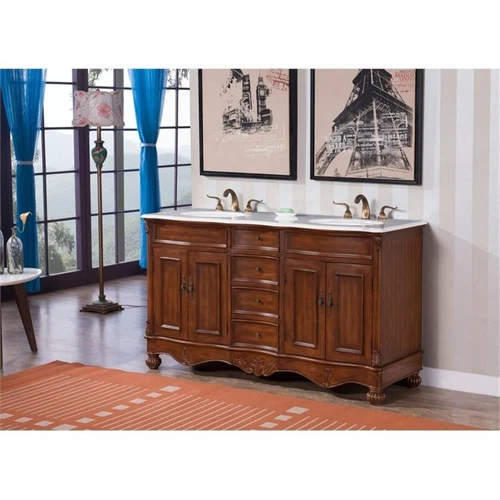 Elegant Decor Windsor 60" Wood Double Bathroom Vanity in Brown Teak - Picture 2 of 15