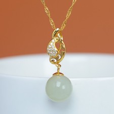 S925 Silver Jade Bead Pendant With Interlocking Ring And Gift Box