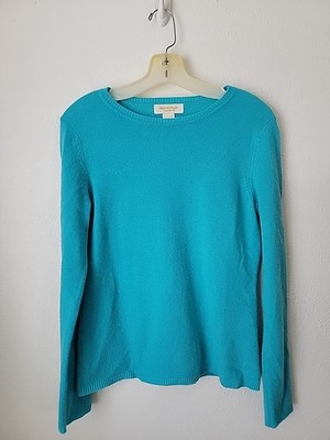 Peck & Peck Cashmere Sweater Women s Medium Teal Blue Pullover Crewneck 