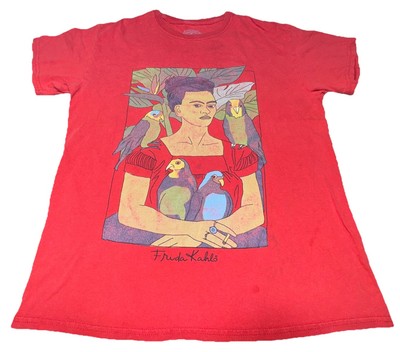 Frida Kahlo  Me And My Parrot  Red Mens T-Shirt Small 2019 Vintage AOP Painting