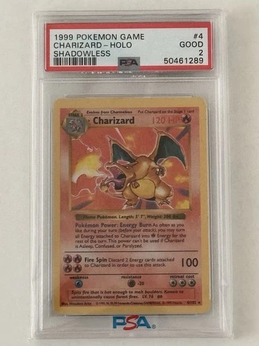 1999 Pokemon Game Charizard Shadowless Holo PSA 2