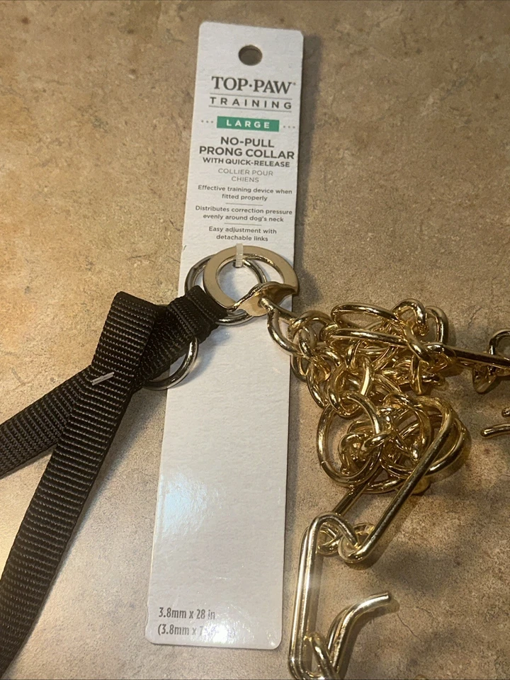 NEW (Large) Top Paw No-Pull Prong Collar with Nylon For Training 3.8mm X 28”Gold - Image 2 of 4