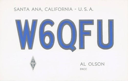 1969 QSL: W6QFU – A.E. (Al) Olson – 13931 Laurinda Way – Santa Ana, California - Bild 1 von 2