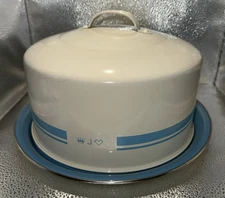 Jamie Oliver Cake Plate Carrier Cover Enamelware Blue 9.5” MCM Retro New