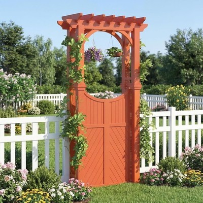 Wooden Garden Arbor with Gate Trellis Outdoor Arch Trellis for Climbing  Plant | eBay