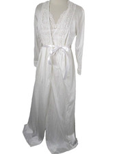 Vintage VASSARETTE 2 Piece Peignoir Robe Gown Set Size S White Satin Bridal NEW
