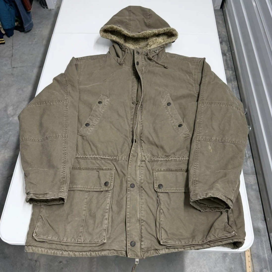 American Eagle Outfitters Mens Sherpa Lined Hooded Parka Jacket Khaki L
