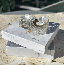 Montana Silversmiths Tri-Colored Floral Leather Cut Cuff Bracelet