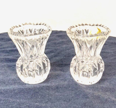 2 Vtg Lead Crystal Glass Princess House Bud Vase Toothpick Holder 3 1/8''