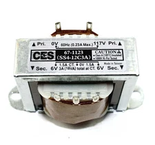 117VAC - 12VAC, 3A, CT Transformer, Solder Lug/Push-on Terminals,Rated @ 105ºC