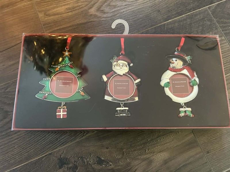Set of 3 St. Nicholas Square , Photo Frame-Christmas Ornaments in Box 