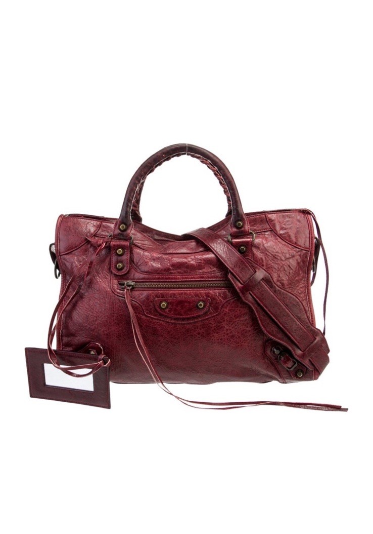 BALENCIAGA City Bag Medium Burgundy Vintage Bag Studded Zipper