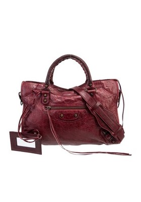 BALENCIAGA City Bag Medium Burgundy Vintage Bag Studded Zipper