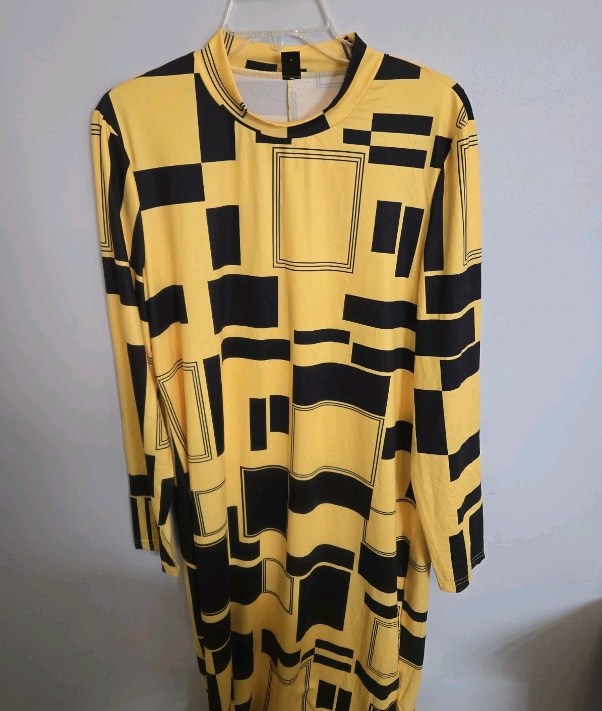 SHEIN Curve Women’s 3XL Yellow Black Geometric Midi Dress Long Sleeve Plus Size
