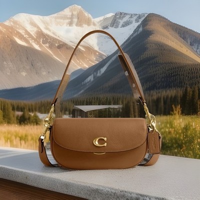 AUTH $395 NWT Coach C Logo Pebbled Leather Top Handle Crossbody