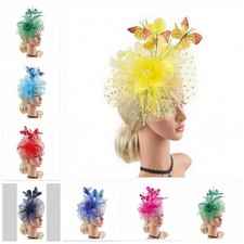 Women Wedding Butterfly Headwear Feather Flower Veil Fascinators Party HeadDress