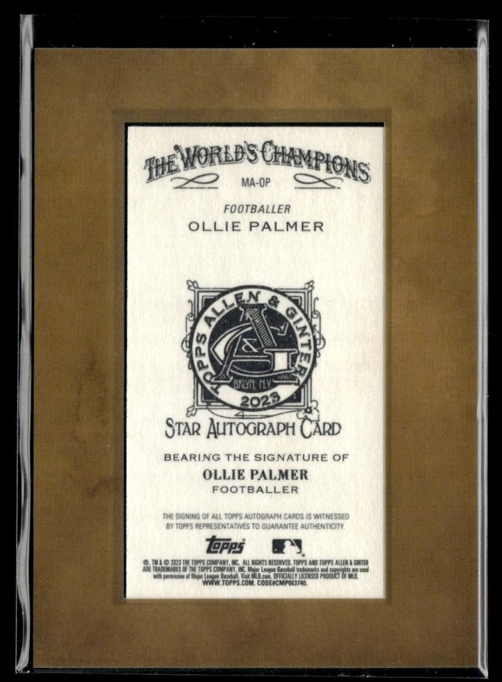 2023 Topps Allen & Ginter Framed Auto Ollie Palmer Auto Footballer #MA-OP - Image 2 of 2
