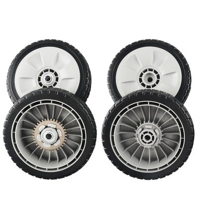 CheeMuii 4 Pack Lawn Mower Wheels Kit 2 Rear 8 inch-Rear & Front-4PCS, White
