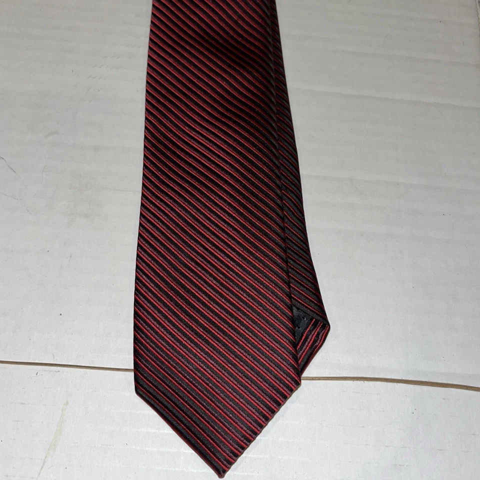 Zenio Tie Skinny Dark Red On Black Stripe  57” Long x 2.3”  Boys Or Teen Size - Image 4 of 4