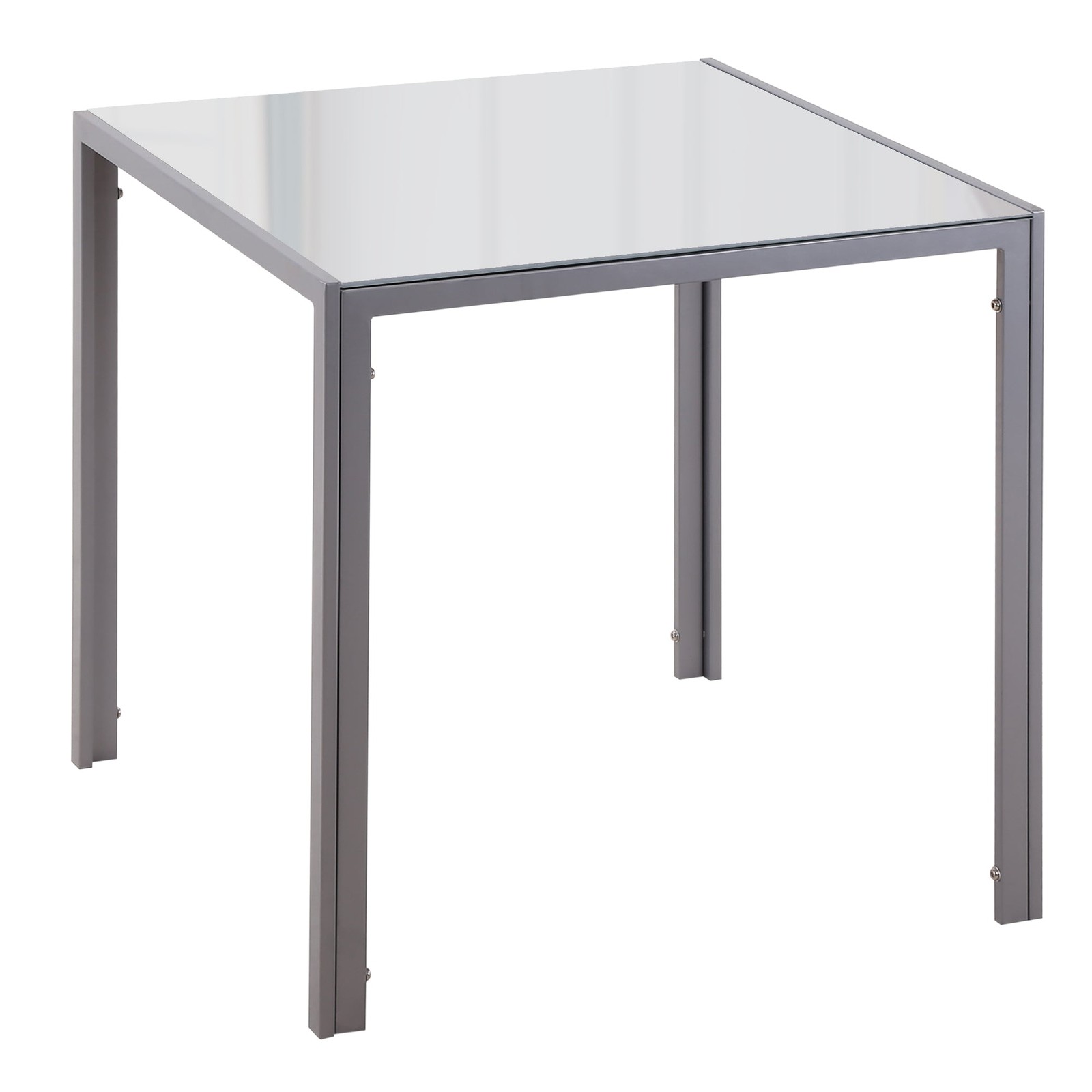 Tavolo Quadrato 75x75x75 cm in Metallo e Vetro Temperato Grigio