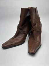 Gianni Bini Heel Booties Brown Leather sz 8.5 M platform 3" heels Nice Detail