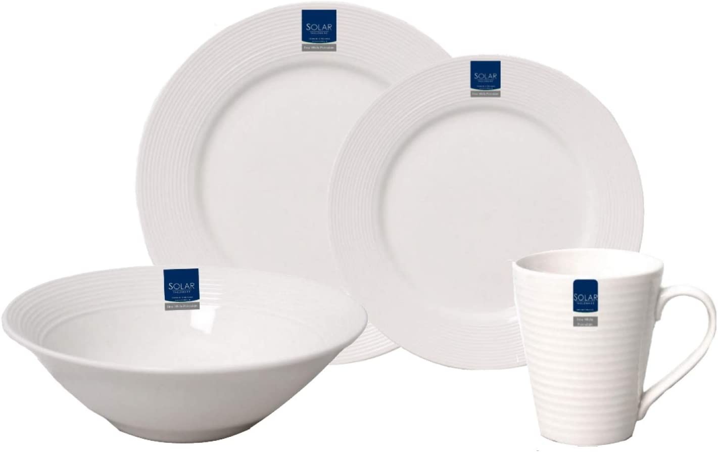 16 Pcs Ceramic Solar White Serving Dinner Set Tableware Salad Plates Bowls Cups