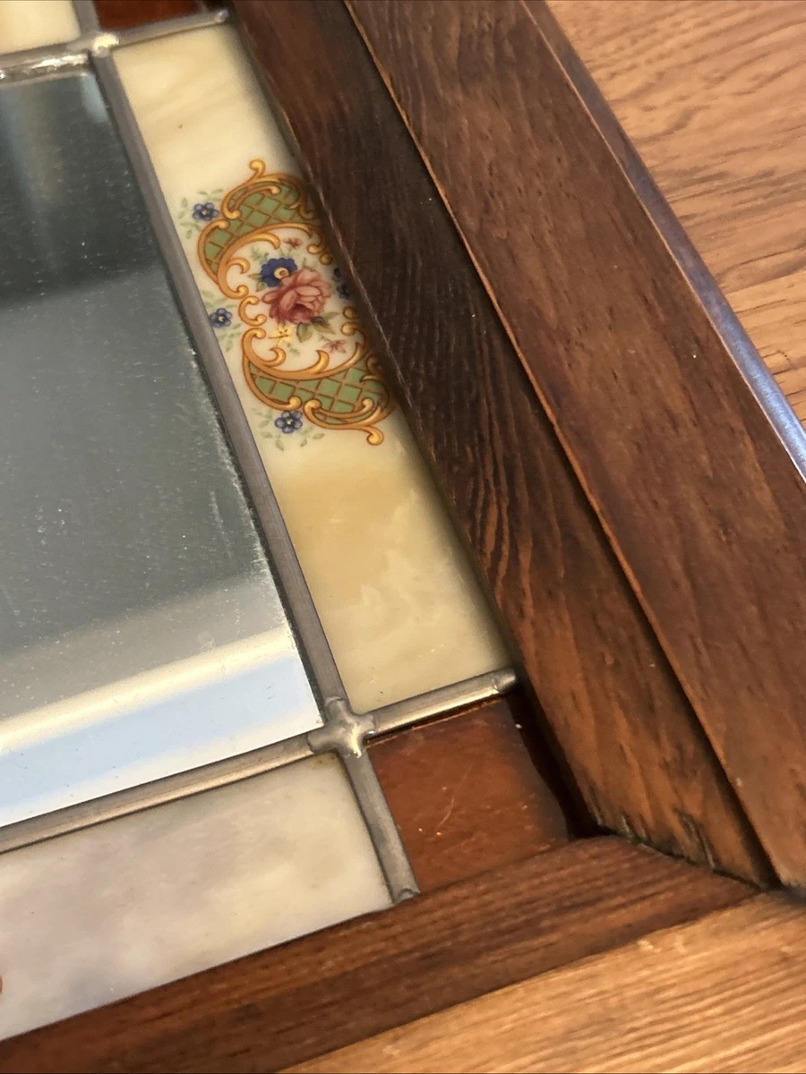 Vintage Cottagecore Floral Etched Stained Glass Mirror Square 15x13 Mirror