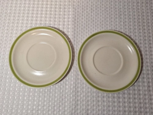 Vintage Stonybrook Stoneware Saucer 6" Plate Green Stripe Band Japan Set of 2