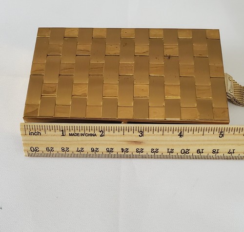 MCM Makeup Vanity Case anni 50 borsa compatta da polso oro cestino tessuto pettine e scatola - Foto 17 di 23