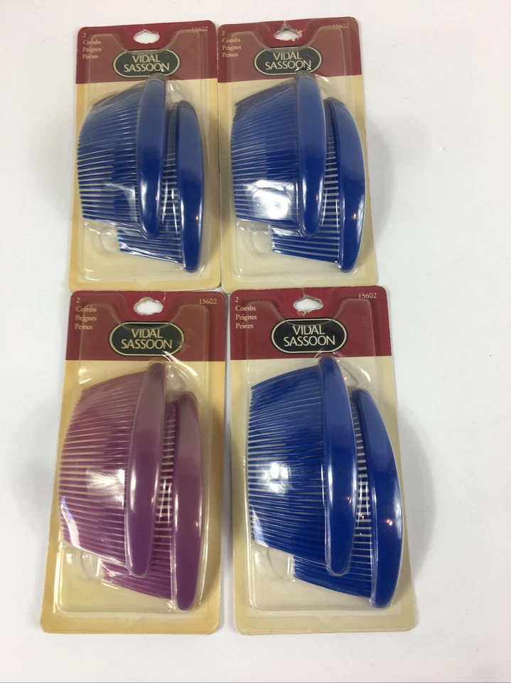 Lote de 4 peines de pelo vintage Vidal Sassoon 15602 plástico azul púrpura 1998 nuevos de stock Foto 2 de 4