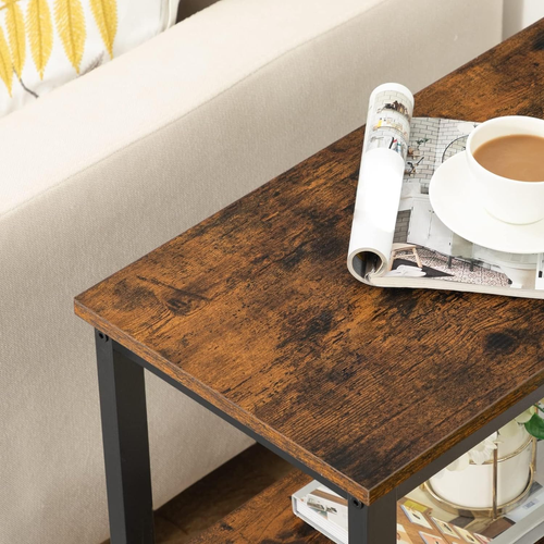 End Table, Simple Rustic Side Table with 3-Tier Storage Shelf, Narrow Nightstand - Picture 8 of 9