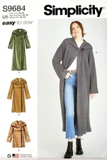 Simplicity 9684 Misses' Hooded Coats Jacket Lgth Variations Sz 16-24 Easy-to-Sew
