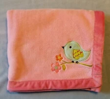 NoJo Baby Girl Pink Soft Blanket Love Birds Blue Bird