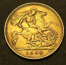 1908 P Gold Half Sovereign