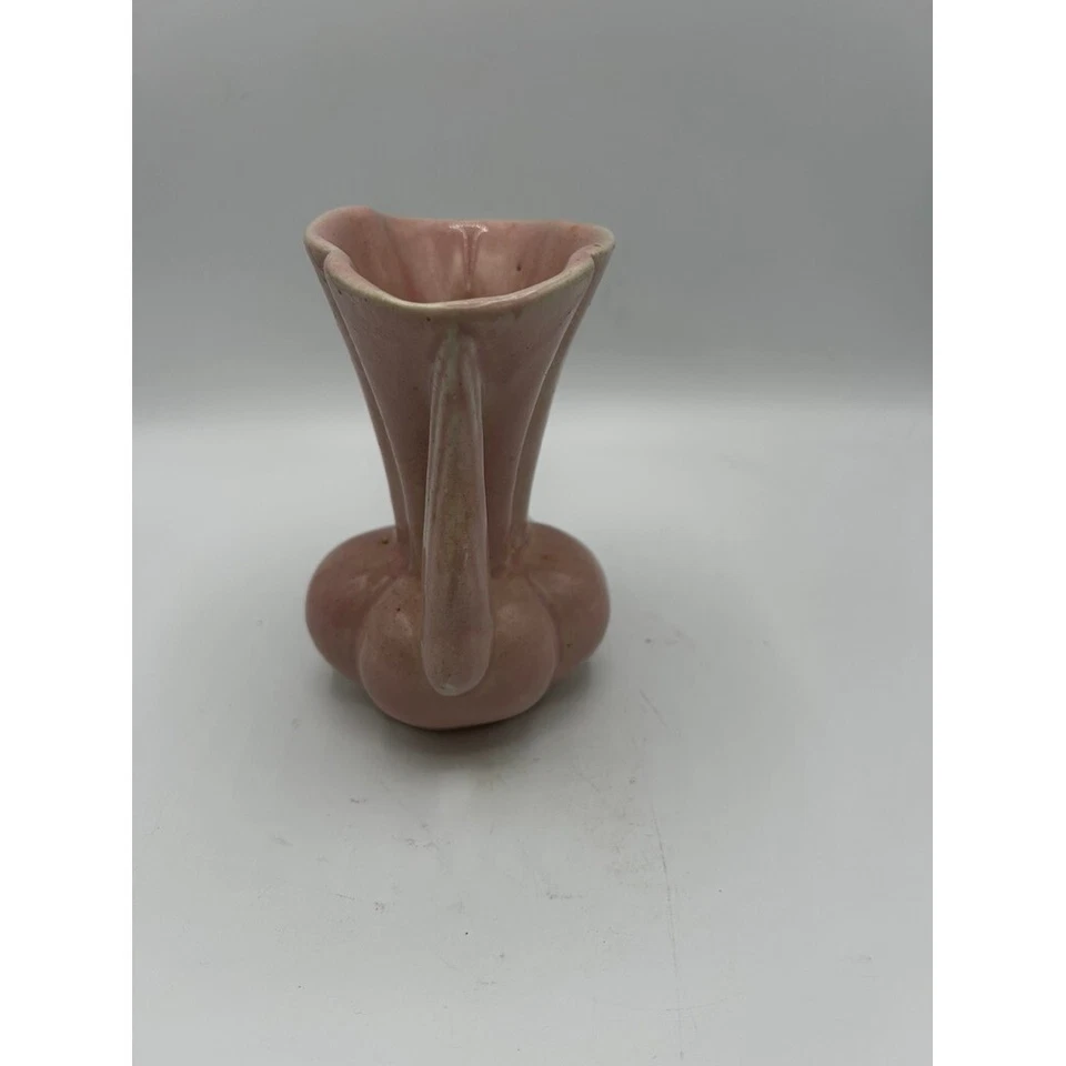 Jarrón Art Deco vintage de los años 40 de cerámica rosa con doble mango florero decoración del hogar Foto 2 de 4