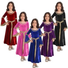 Kid Girls Medieval Princess Costume Renaissance Maxi Ball Gown Bell Sleeve Dress
