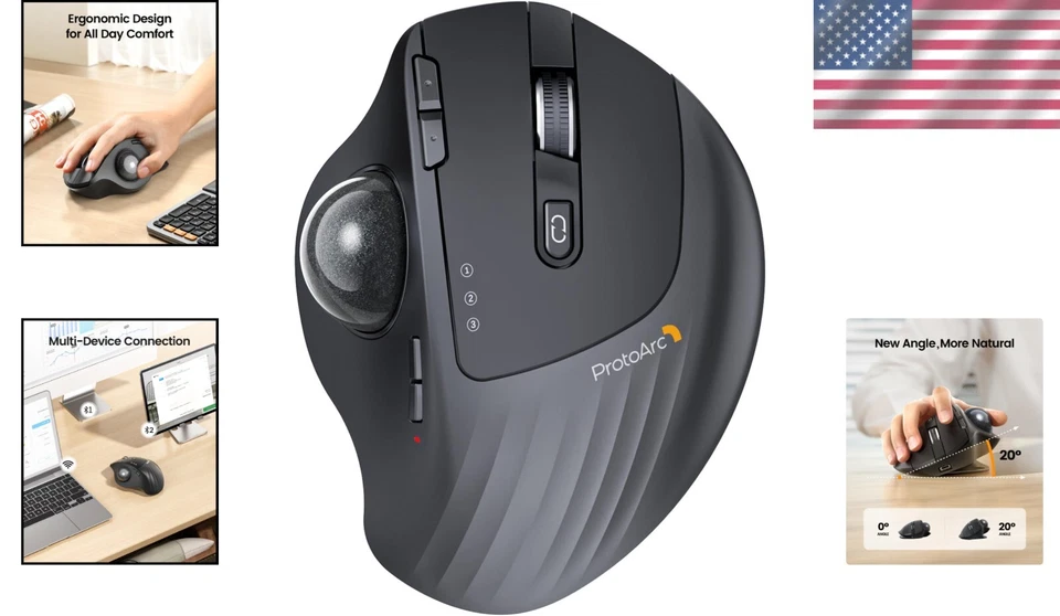 Ergonomic Wireless Trackball Mouse - Adjustable Angle & Quiet Control for 3 D... - Image 2 of 4