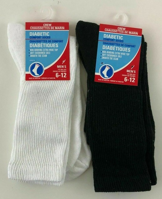 Diabetic Comfort White Black Size 6 12 Crew 2 Pr Non Binding Socks